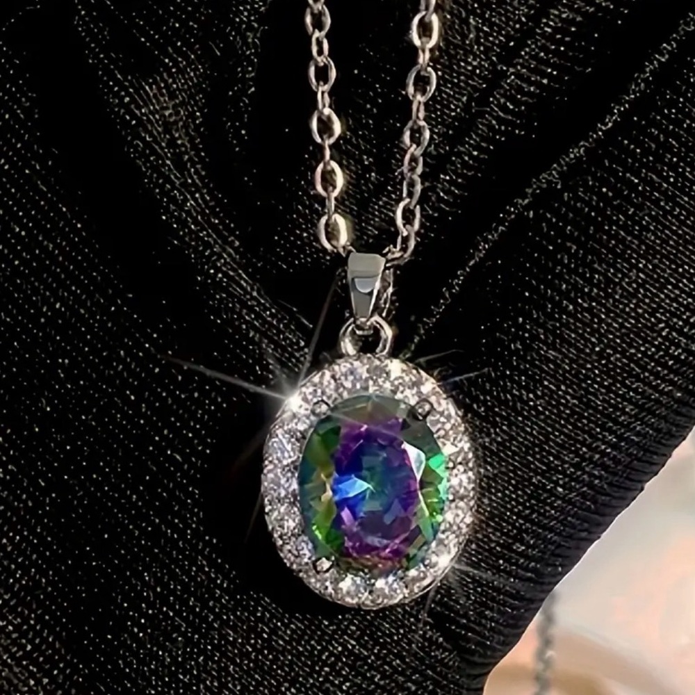 Silver Iridescent Gemstone Necklace. - Picture 3 of 5